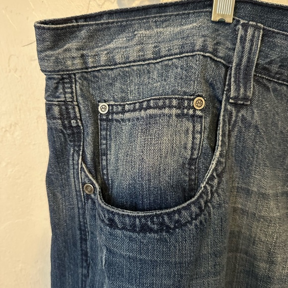 MISKEEN ORIGINALS Denim Jeans Blue Sz 44x33 EMBROIDERD LOGO Distressed Y2K Vtg - Picture 4 of 8